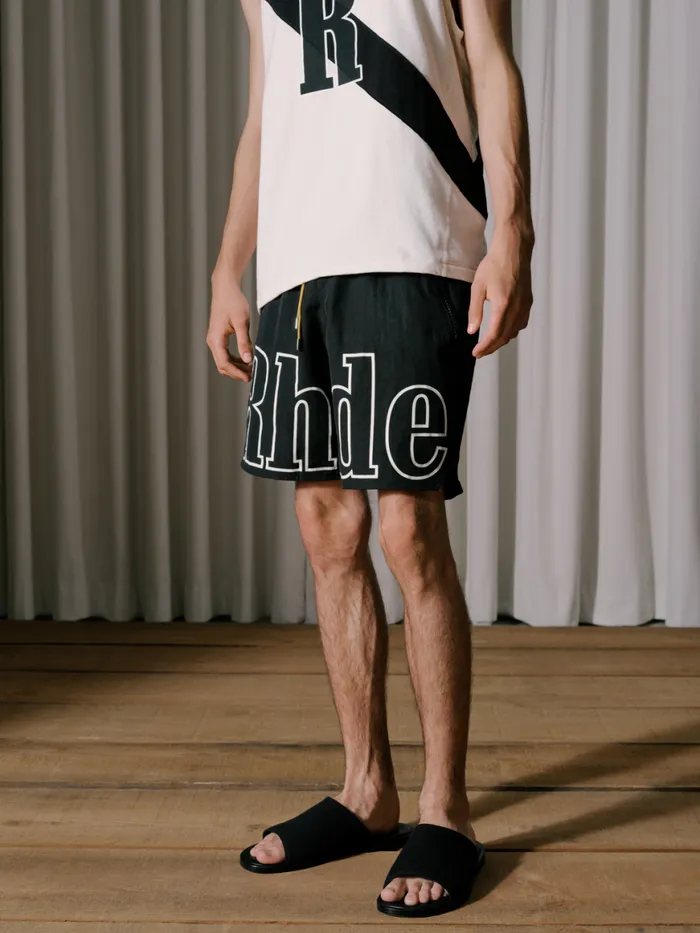 Men Rhude Shorts RH LOGO SHORTS Blackwhite