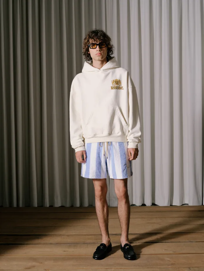 Men Rhude Shorts STRIPED LOOP TERRY SHORT Whitelight Blue