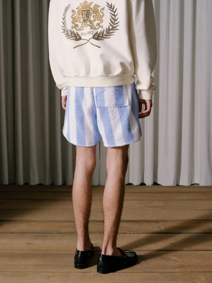 Men Rhude Shorts STRIPED LOOP TERRY SHORT Whitelight Blue