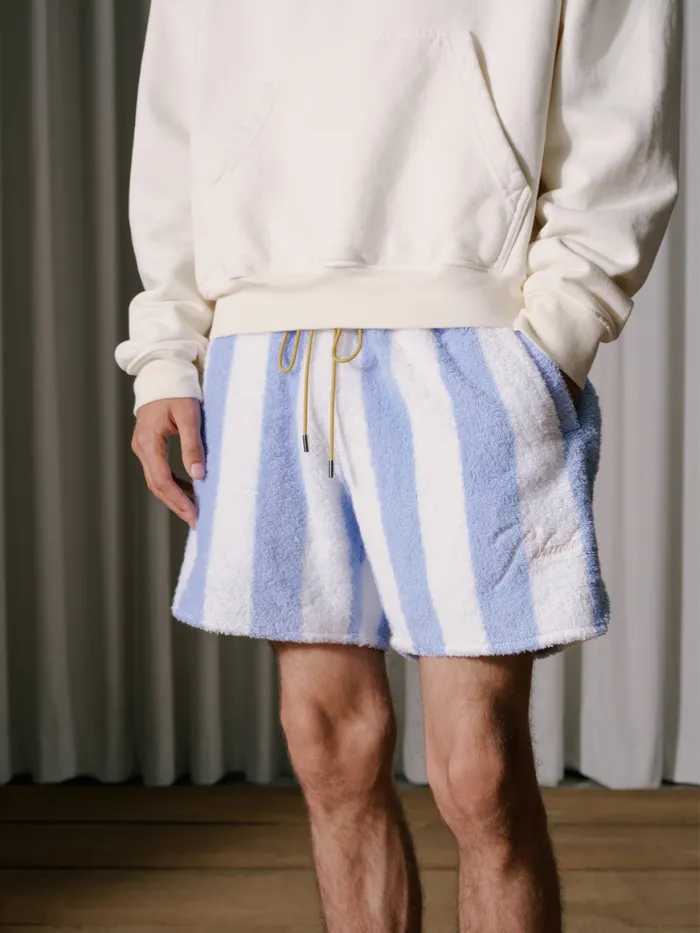 Men Rhude Shorts STRIPED LOOP TERRY SHORT Whitelight Blue