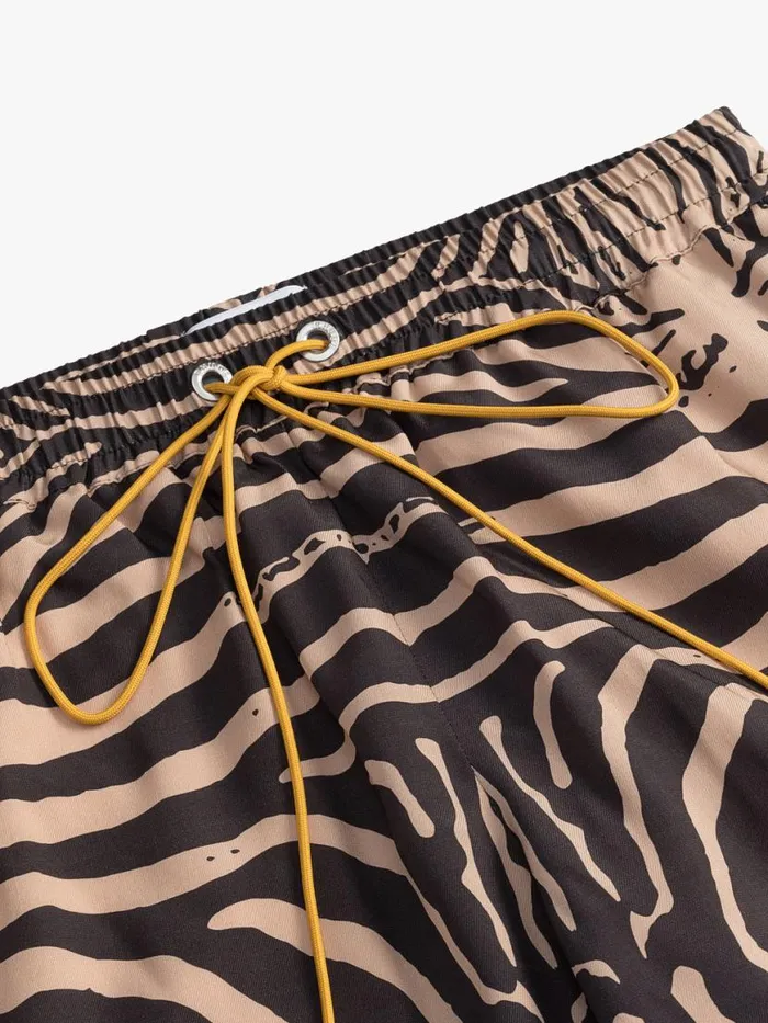 Men Rhude Shorts ZEBRA SILK SHORT Blacktan