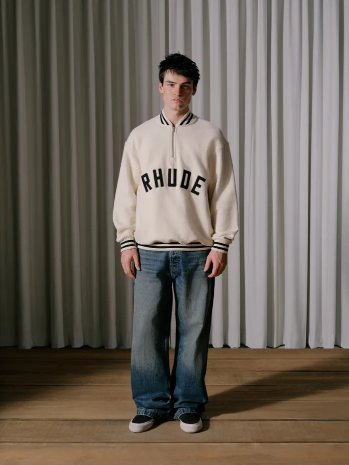 Men Rhude Sweatshirts QUARTERZIP VARSITY Creamblack