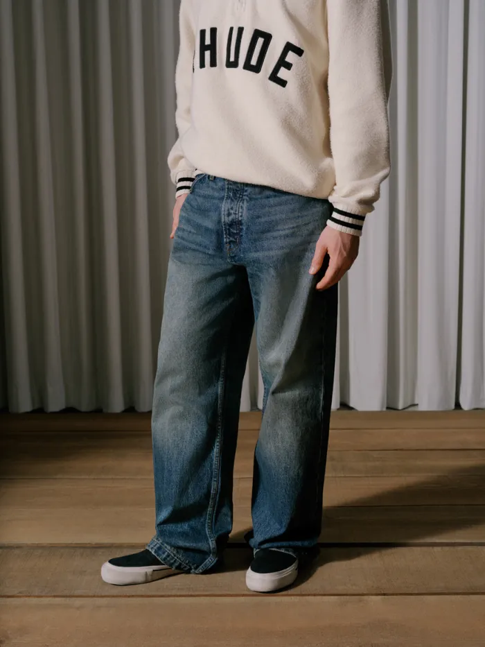 Men Rhude Sweatshirts QUARTERZIP VARSITY Creamblack