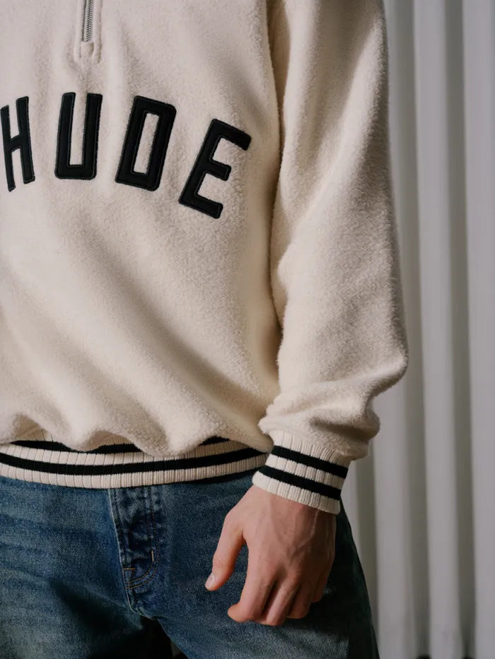 Men Rhude Sweatshirts QUARTERZIP VARSITY Creamblack