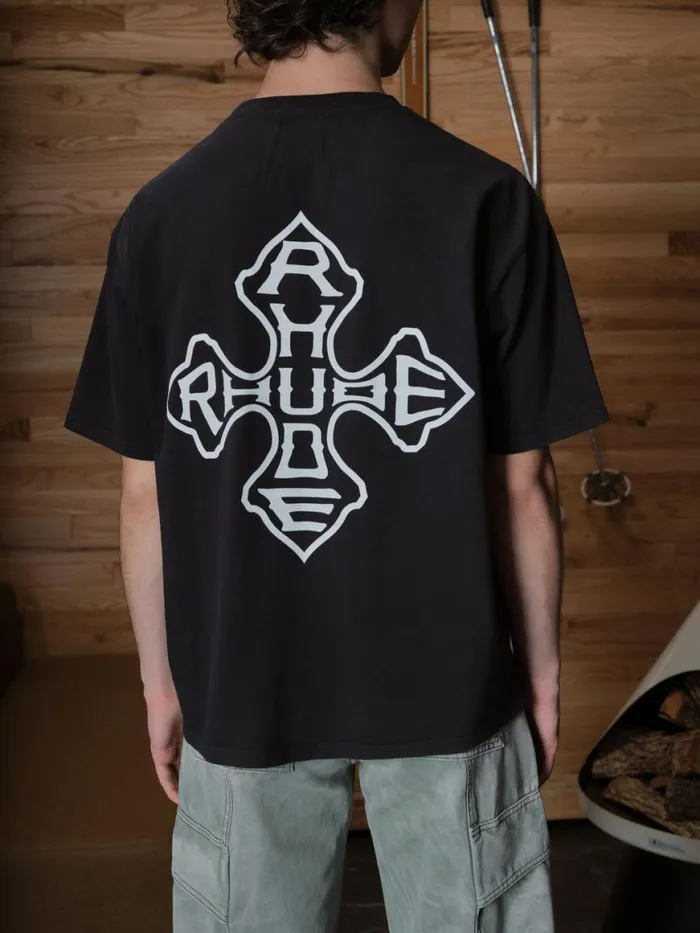 Men Rhude Tees CROSS TEE Vtg Black