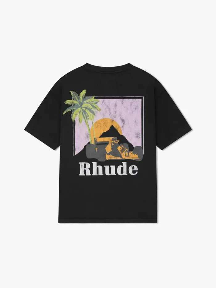 Men Rhude Tees MIAMI GP MOONLIGHT TEE Vtg Black