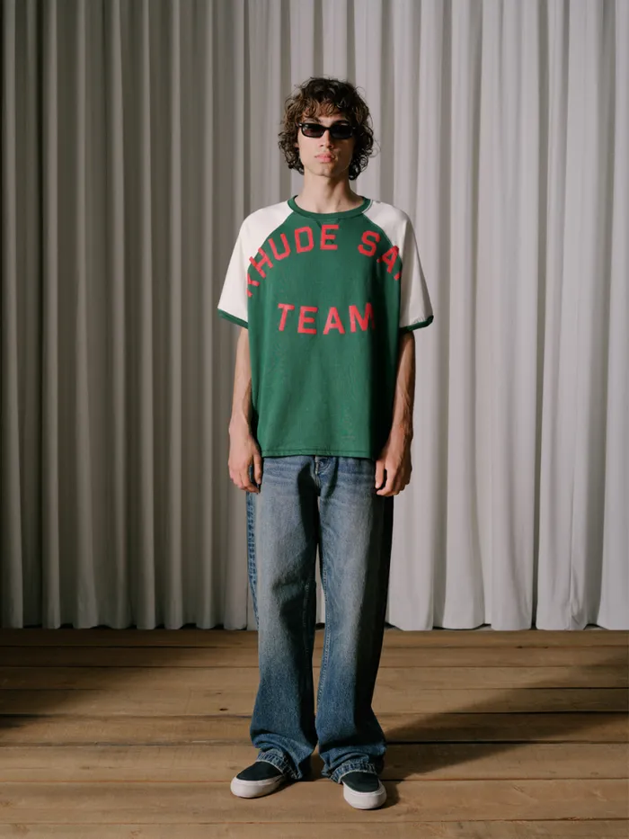 Men Rhude Tees OIL CORP RAGLAN TEE Vtg Green Vtg Offwhite