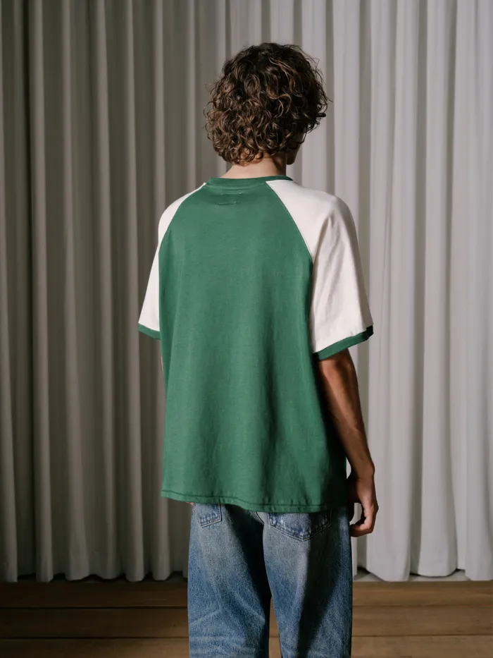 Men Rhude Tees OIL CORP RAGLAN TEE Vtg Green Vtg Offwhite