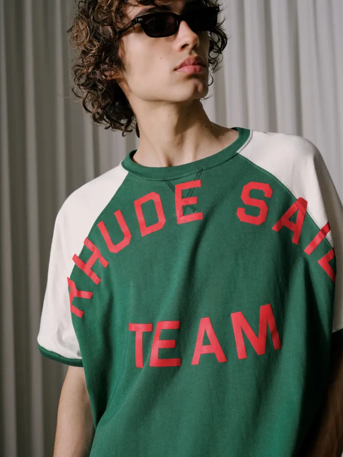 Men Rhude Tees OIL CORP RAGLAN TEE Vtg Green Vtg Offwhite