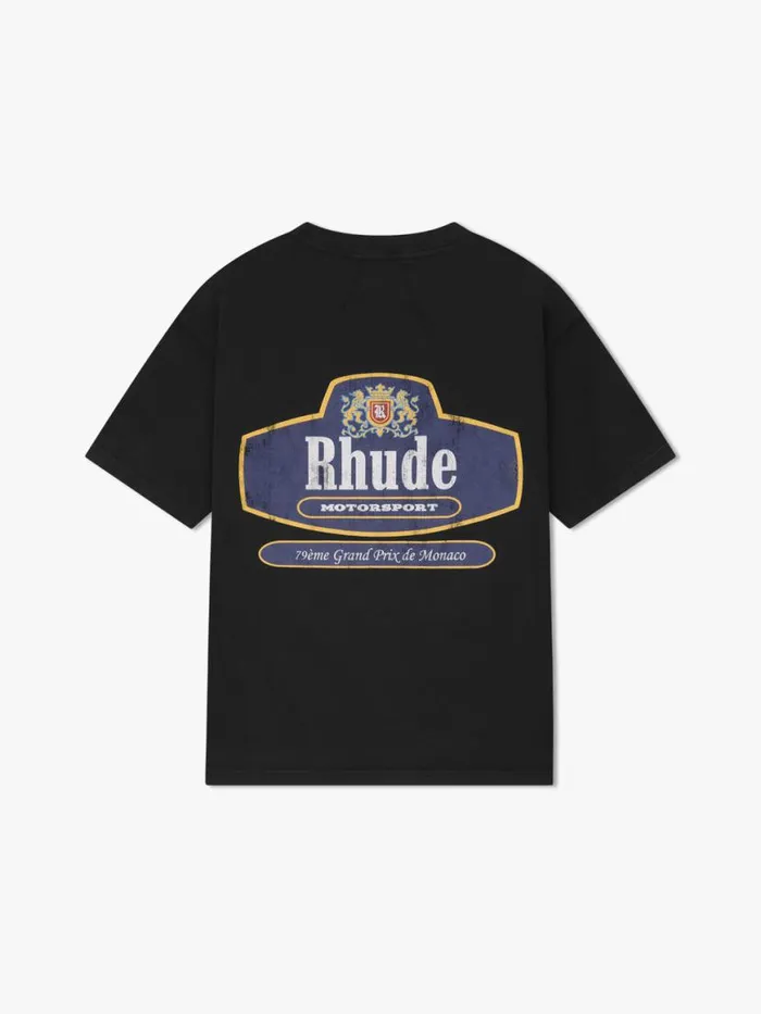Men Rhude Tees RACING CREST TEE Black Men Rhude Tees RACING CREST TEE Black