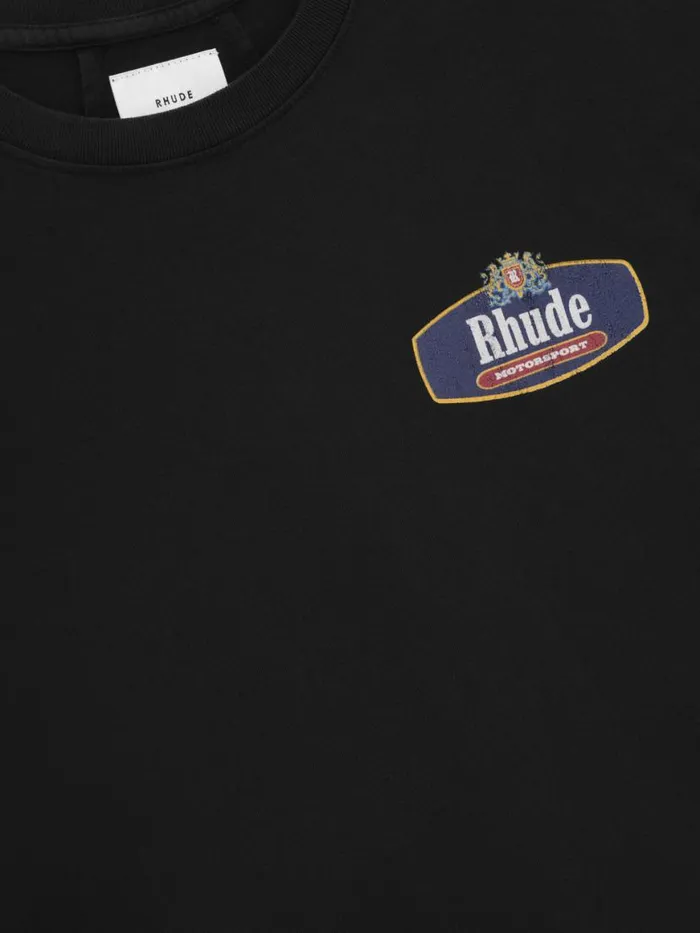 Men Rhude Tees RACING CREST TEE Black Men Rhude Tees RACING CREST TEE Black