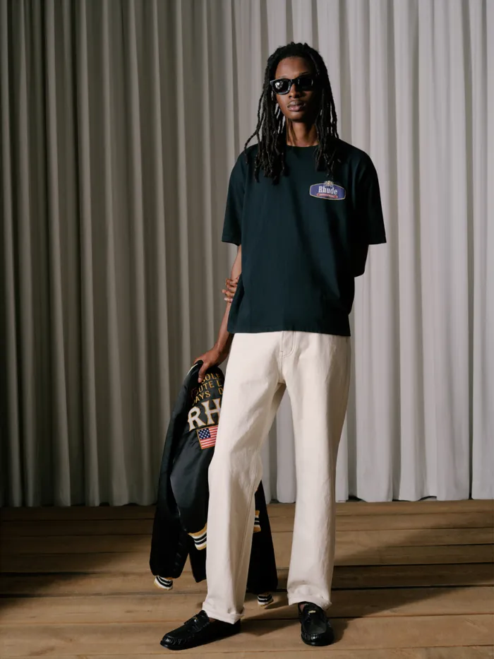 Men Rhude Tees RACING CREST TEE Black Men Rhude Tees RACING CREST TEE Black