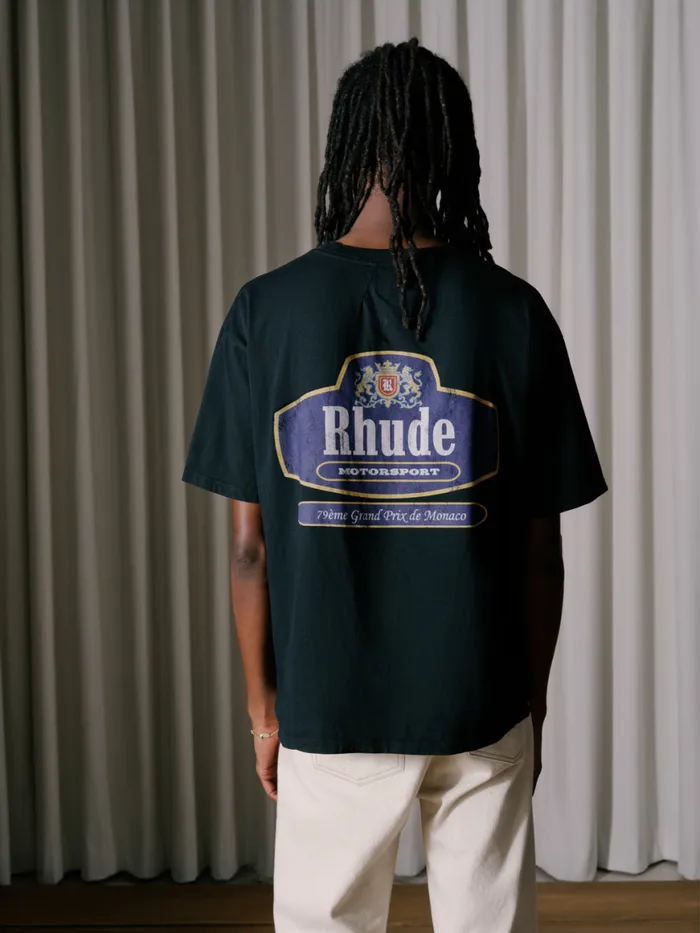 Men Rhude Tees RACING CREST TEE Black Men Rhude Tees RACING CREST TEE Black