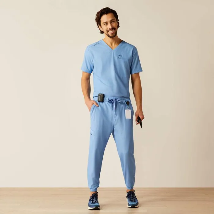 Men Scrubs Ariat Drew Cargo Stretch Jogger Scrub Pant Light Blue Heather