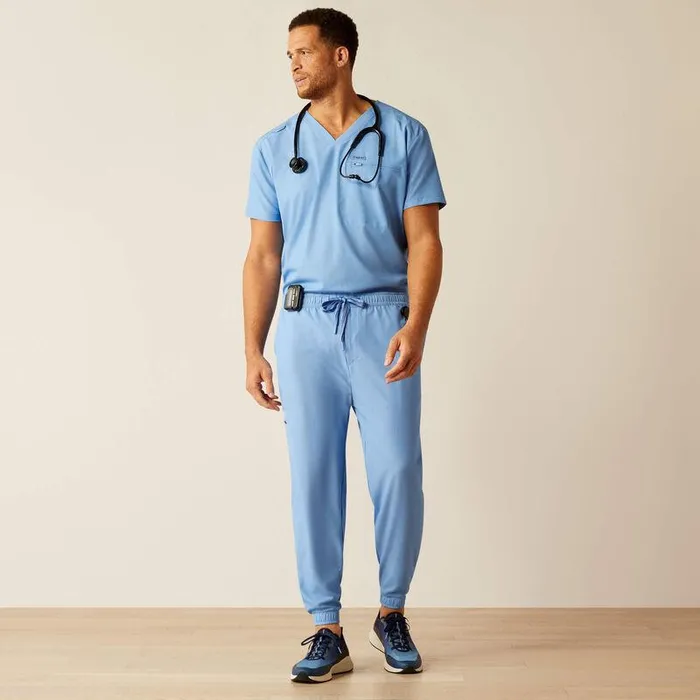 Men Scrubs Ariat Drew Cargo Stretch Jogger Scrub Pant Light Blue Heather