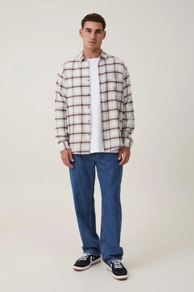 Men Shirts and Polos Cotton On Camden Long Sleeve Shirt Red Textured Check