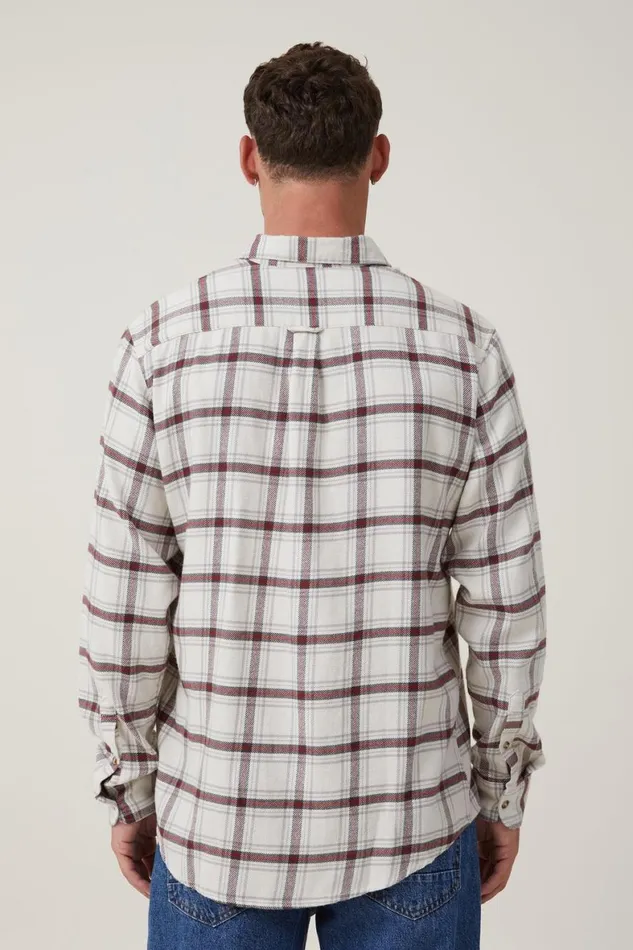 Men Shirts and Polos Cotton On Camden Long Sleeve Shirt Red Textured Check