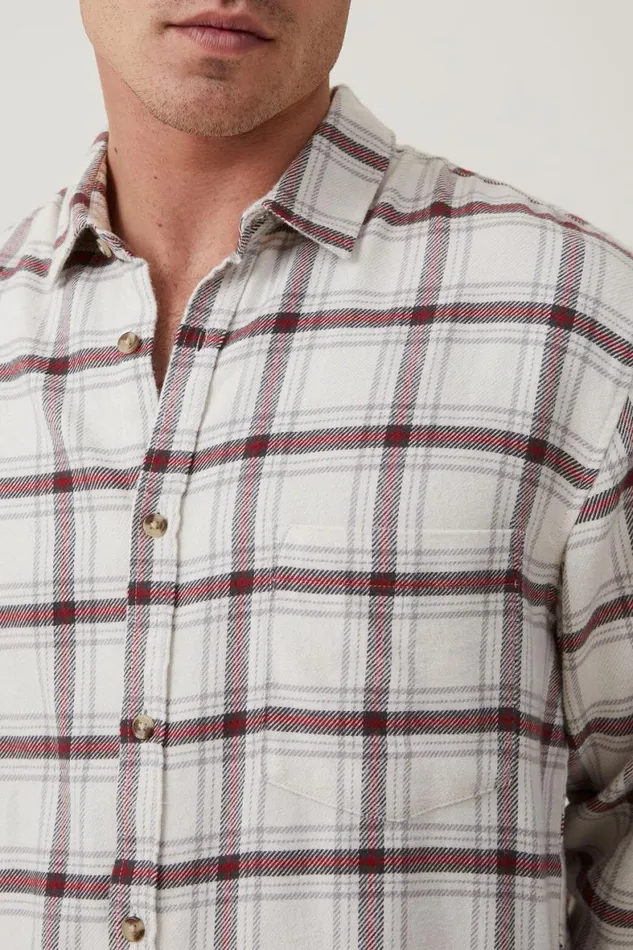 Men Shirts and Polos Cotton On Camden Long Sleeve Shirt Red Textured Check