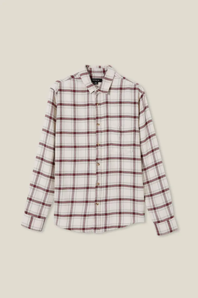 Men Shirts and Polos Cotton On Camden Long Sleeve Shirt Red Textured Check