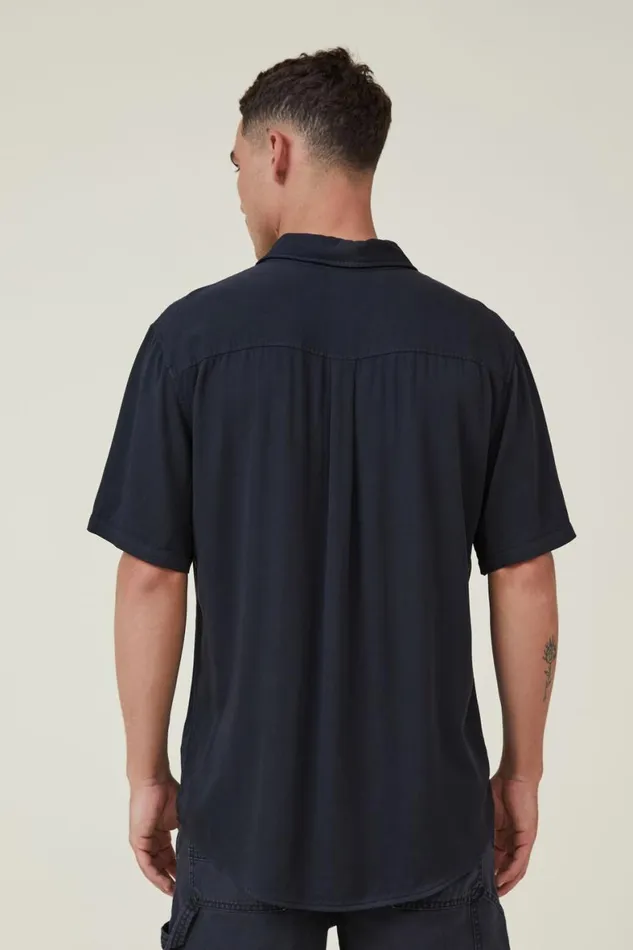 Men Shirts and Polos Cotton On Cuban Short Sleeve Shirt Washed Black