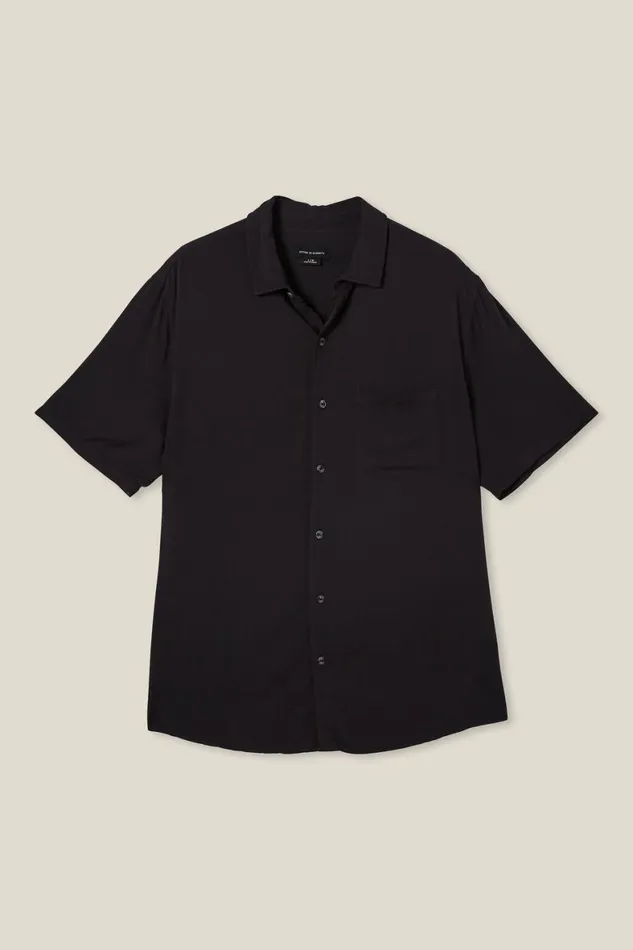 Men Shirts and Polos Cotton On Cuban Short Sleeve Shirt Washed Black