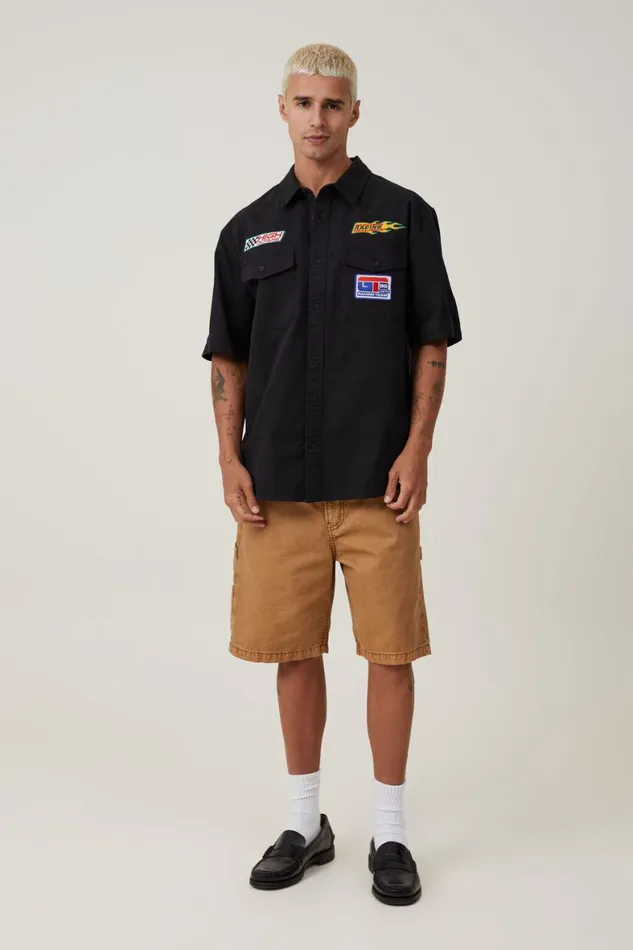 Men Shirts and Polos Cotton On Garage Short Sleeve Shirt Black