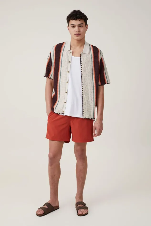 Men Shirts and Polos Cotton On Pablo Short Sleeve Shirt Stone Vert Stripe