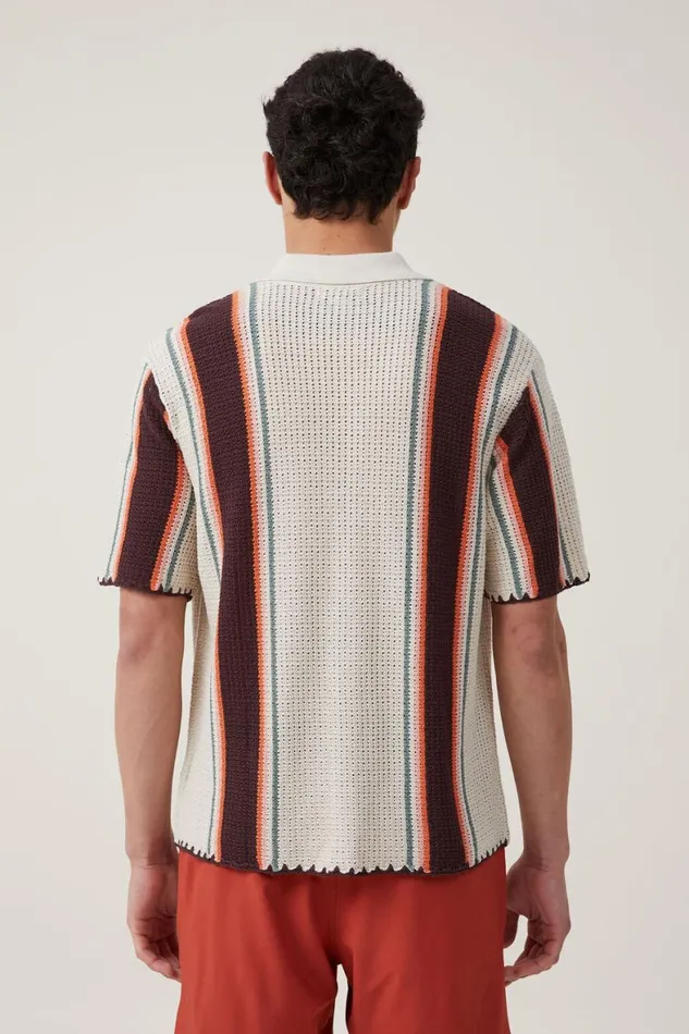 Men Shirts and Polos Cotton On Pablo Short Sleeve Shirt Stone Vert Stripe