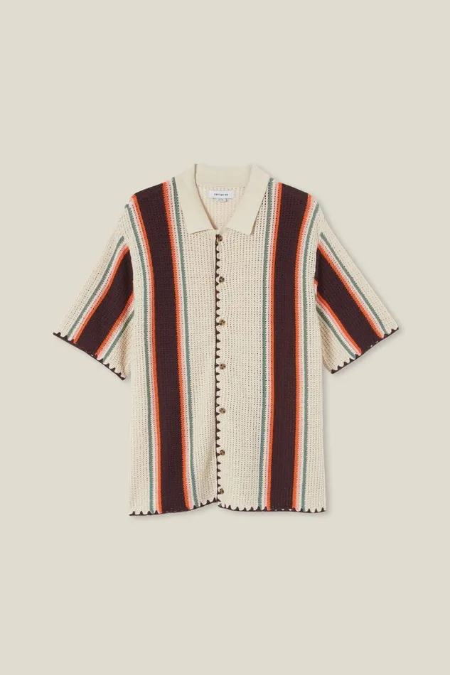 Men Shirts and Polos Cotton On Pablo Short Sleeve Shirt Stone Vert Stripe