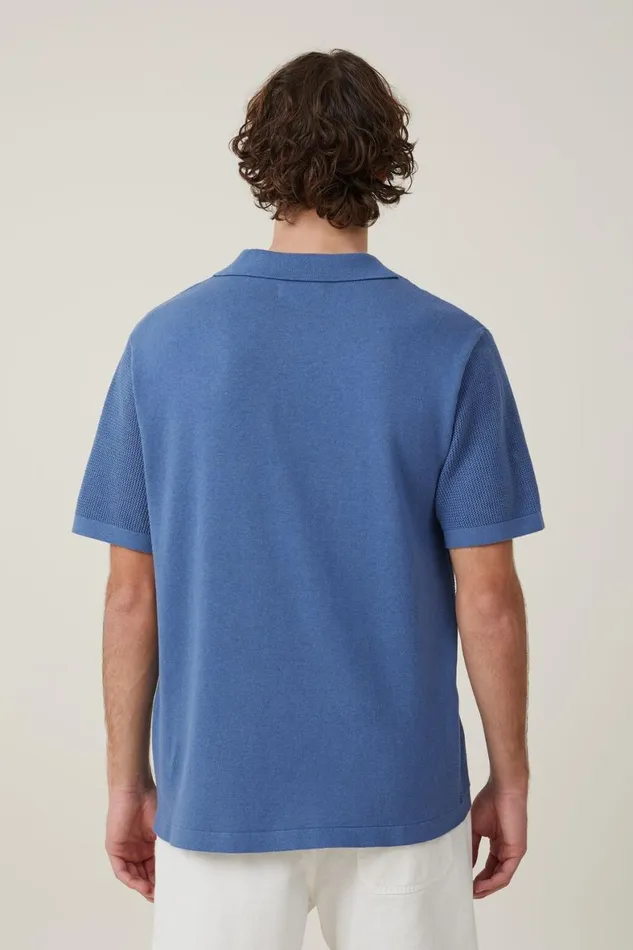 Men Shirts and Polos Cotton On Resort Short Sleeve Polo Pacific Blue