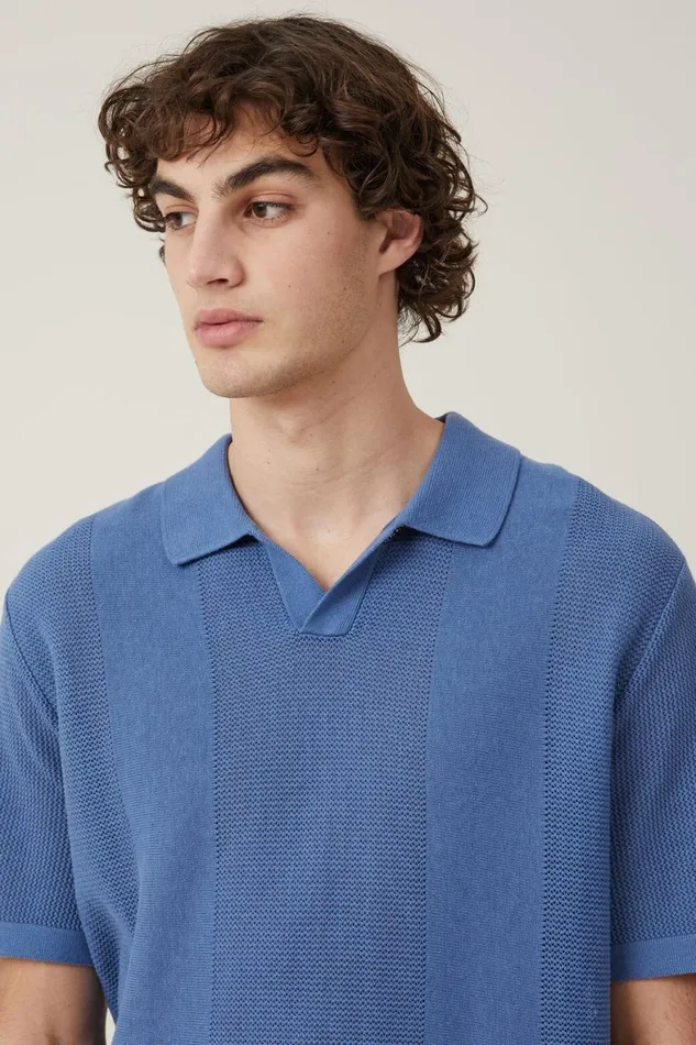 Men Shirts and Polos Cotton On Resort Short Sleeve Polo Pacific Blue