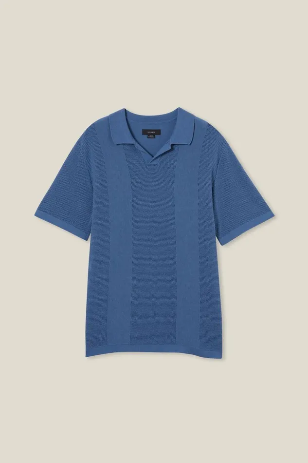 Men Shirts and Polos Cotton On Resort Short Sleeve Polo Pacific Blue