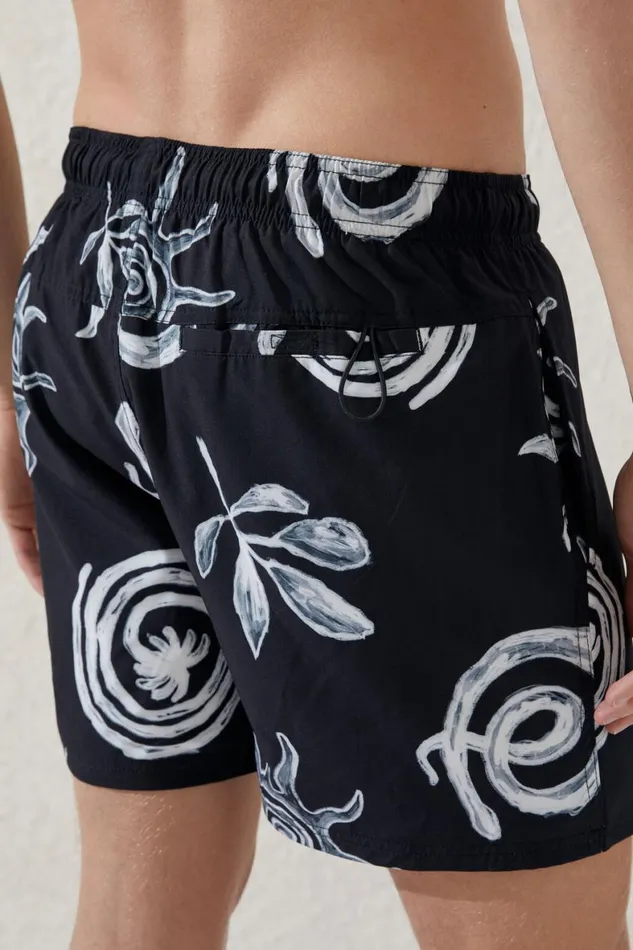 Men Shorts Cotton On Stretch Swim Short Black Paradiso Print