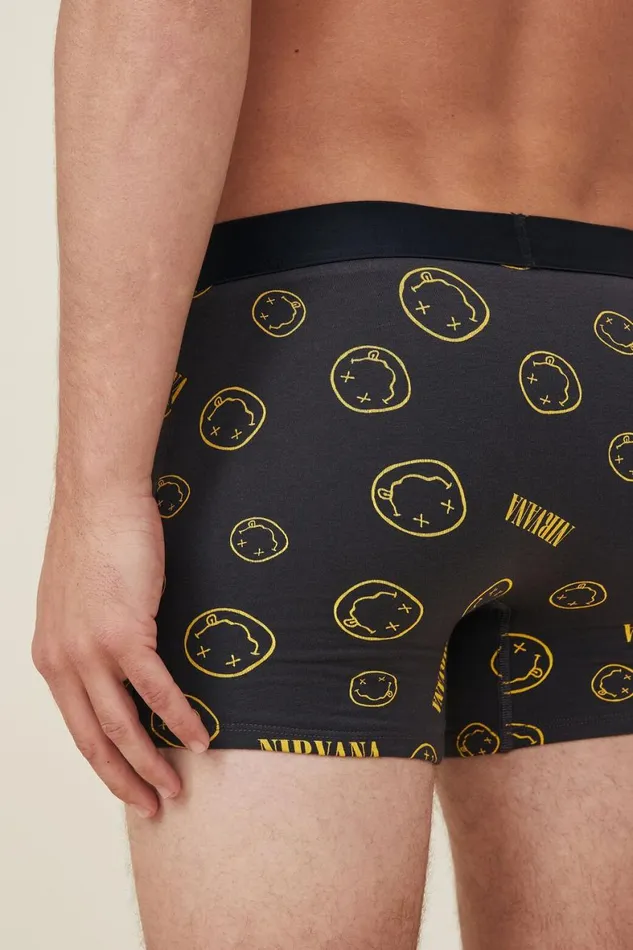Men Socks and Underwear Cotton On Special Edition Trunks Lcn Mt Washed Blacknirvana Smiley