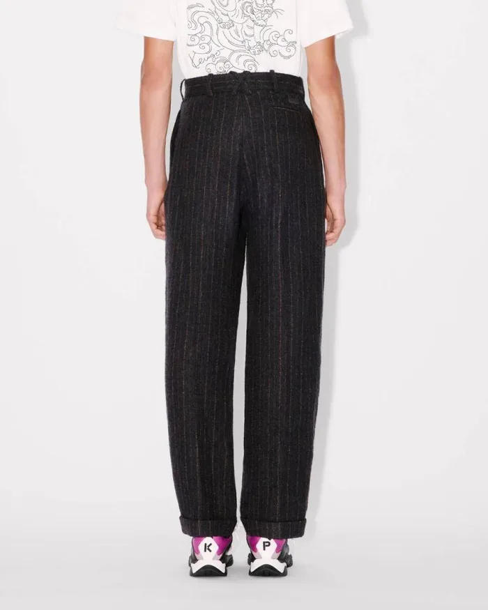 Men Straight Pleated Tailored Pants In Virgin Wool Blue Black Kenzo Pants And Shorts