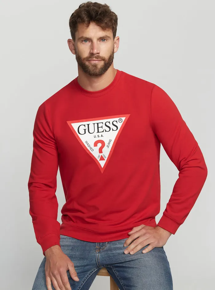 Men Sweaters and Knits GUESS Eco Red Audley Logo Jumper Men Sweaters and Knits GUESS Eco Red Audley Logo Jumper