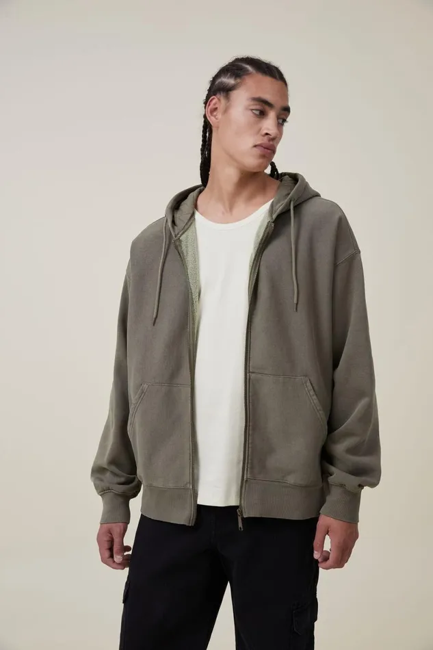 Men Sweats and Hoodies Cotton On Oversized Zip Up Hoodie Jungle Khaki