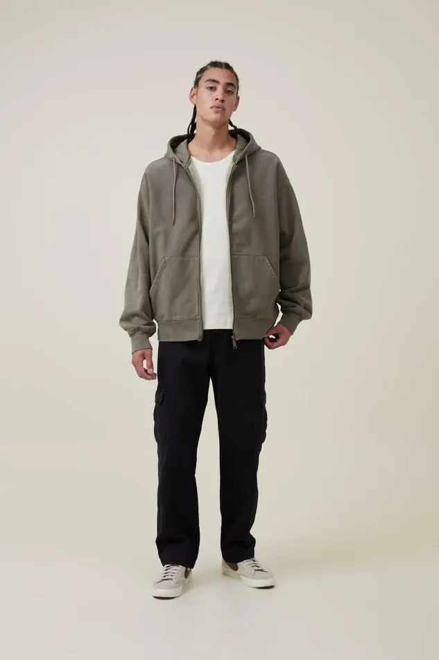 Men Sweats and Hoodies Cotton On Oversized Zip Up Hoodie Jungle Khaki