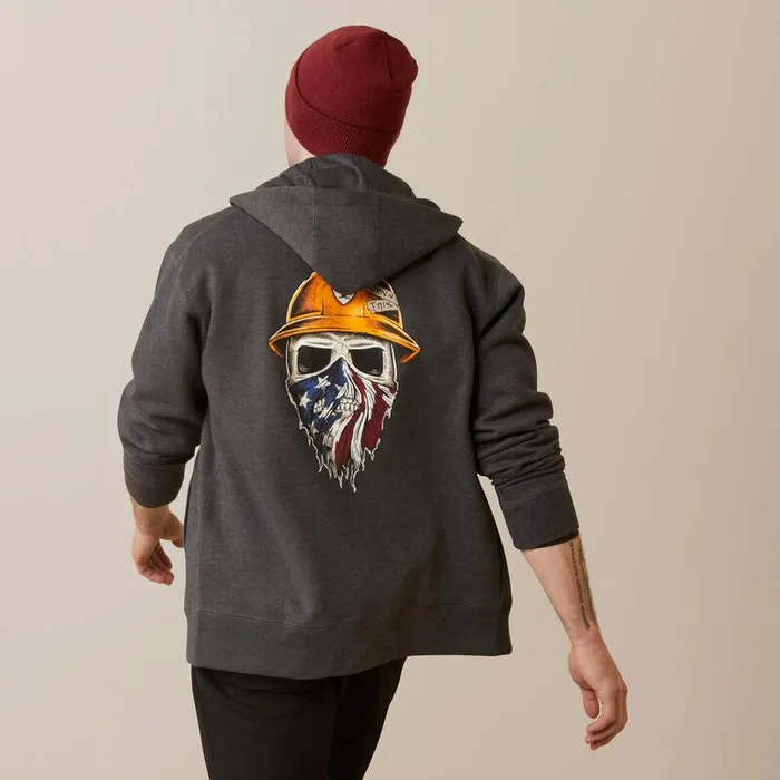 Men Sweatshirts and Hoodies Ariat Rebar Born For This Full Zip Hoodie Charcoal Heather