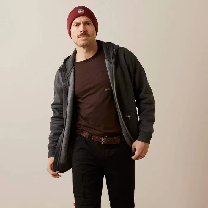 Men Sweatshirts and Hoodies Ariat Rebar Born For This Full Zip Hoodie Charcoal Heather