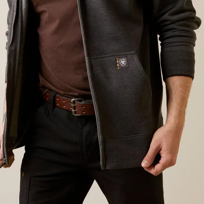 Men Sweatshirts and Hoodies Ariat Rebar Born For This Full Zip Hoodie Charcoal Heather