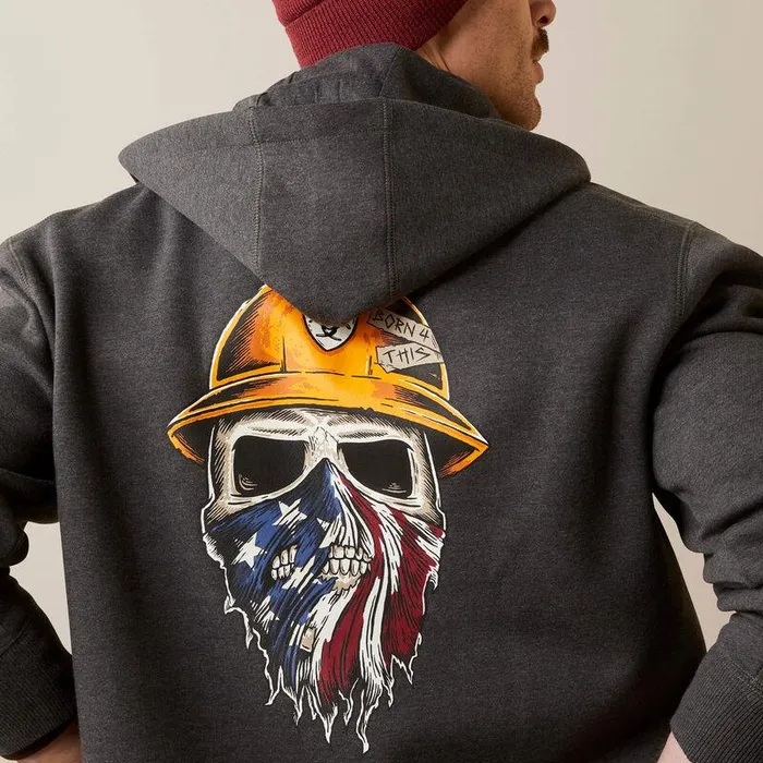 Men Sweatshirts and Hoodies Ariat Rebar Born For This Full Zip Hoodie Charcoal Heather