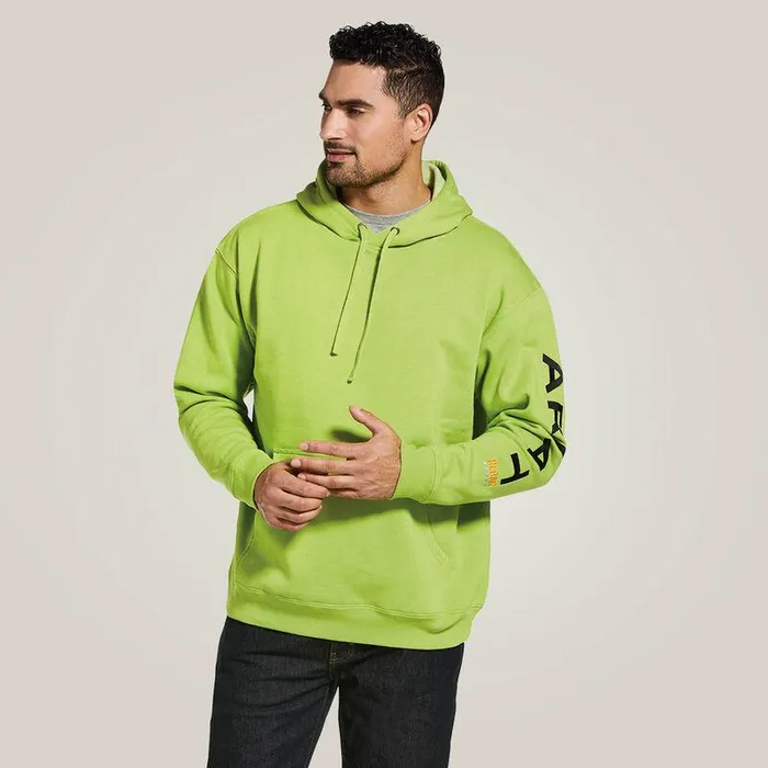 Men Sweatshirts and Hoodies Ariat Rebar Graphic Hoodie Lime Heatherandblack