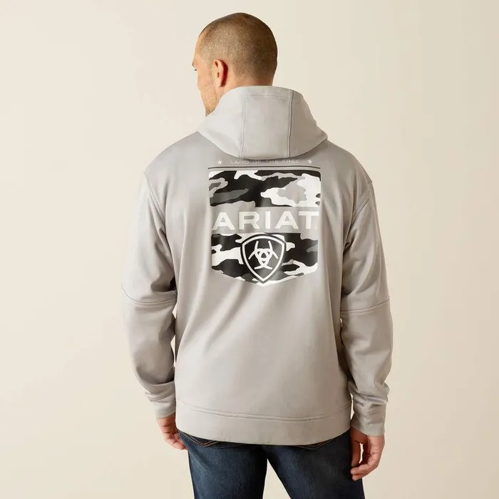 Men Sweatshirts and Hoodies Ariat Tek Fleece 20 Camo Pocket Hoodie Grey Heather