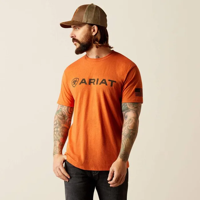 Men TShirts and Polos Ariat Ariat Shield Flag TShirt Adobe Heather
