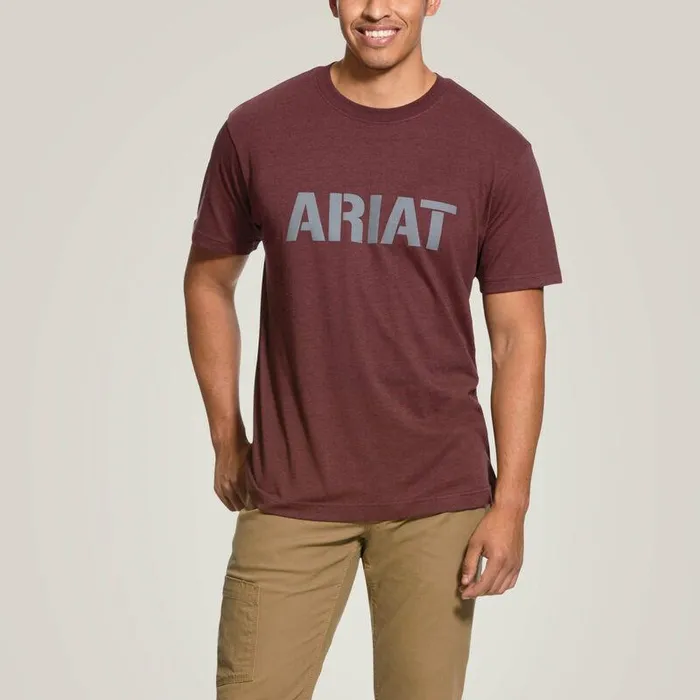 Men TShirts and Polos Ariat Rebar Cotton Strong Block Burgundy Heather