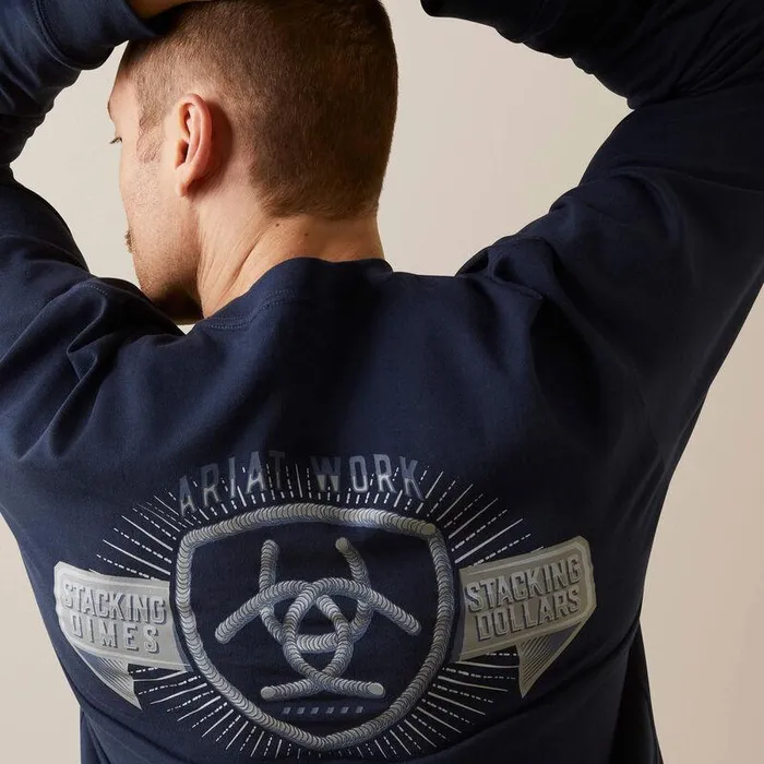 Men TShirts and Polos Ariat Rebar Cotton Strong Stacking Dimes Navy Men TShirts and Polos Ariat Rebar Cotton Strong Stacking Dimes Navy