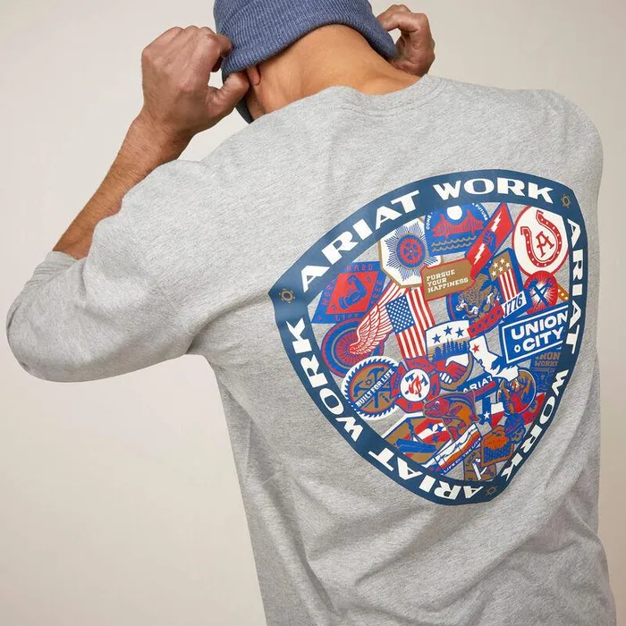 Men TShirts and Polos Ariat Rebar Workman Patches Heather Grey