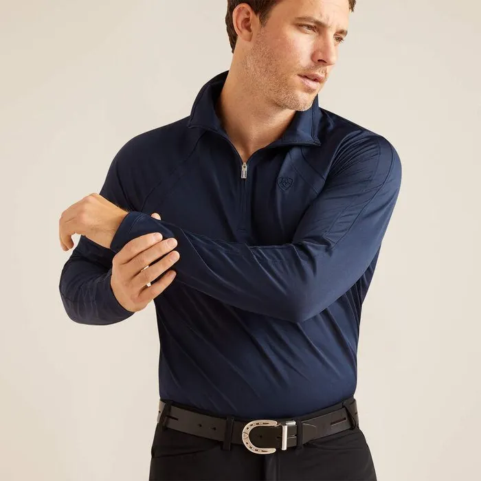 Men TShirts and Polos Ariat Sunstopper 30 14 Zip Baselayer Navy Eclipse