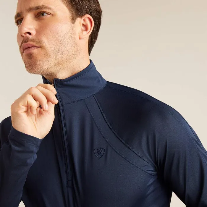 Men TShirts and Polos Ariat Sunstopper 30 14 Zip Baselayer Navy Eclipse